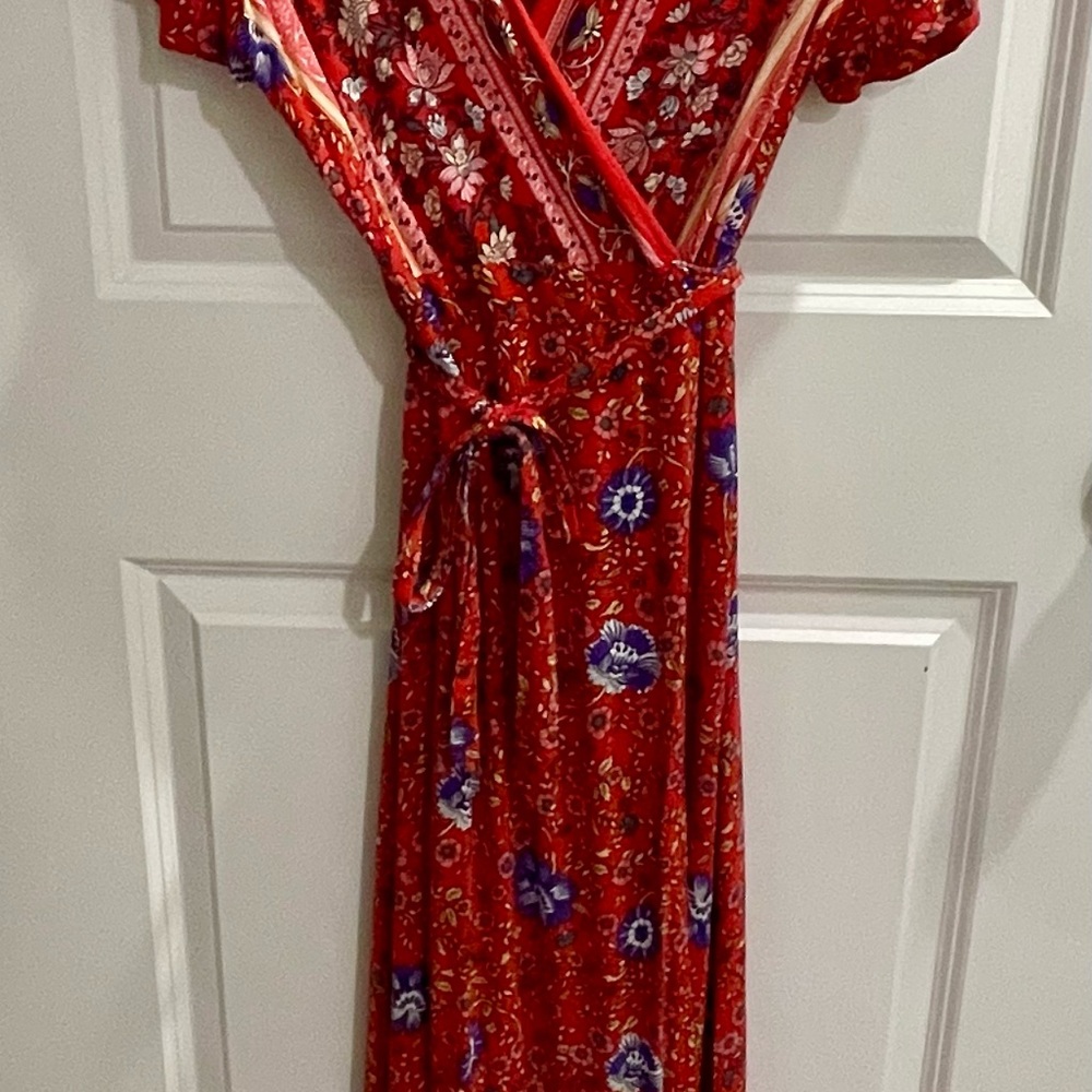 Floral Red Wrap Dress